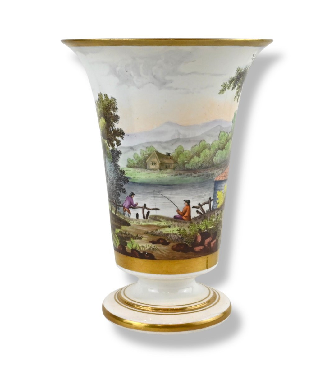 Vase En Porcelaine Peinte Avec Scène Bucolique - Angleterre 19ème Siècle-photo-3